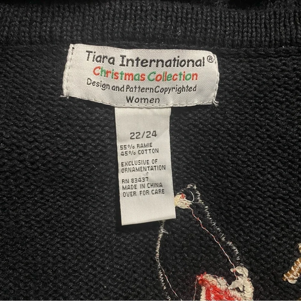 Tiara International Christmas Collection Black Red Bird Cardigan Sweater